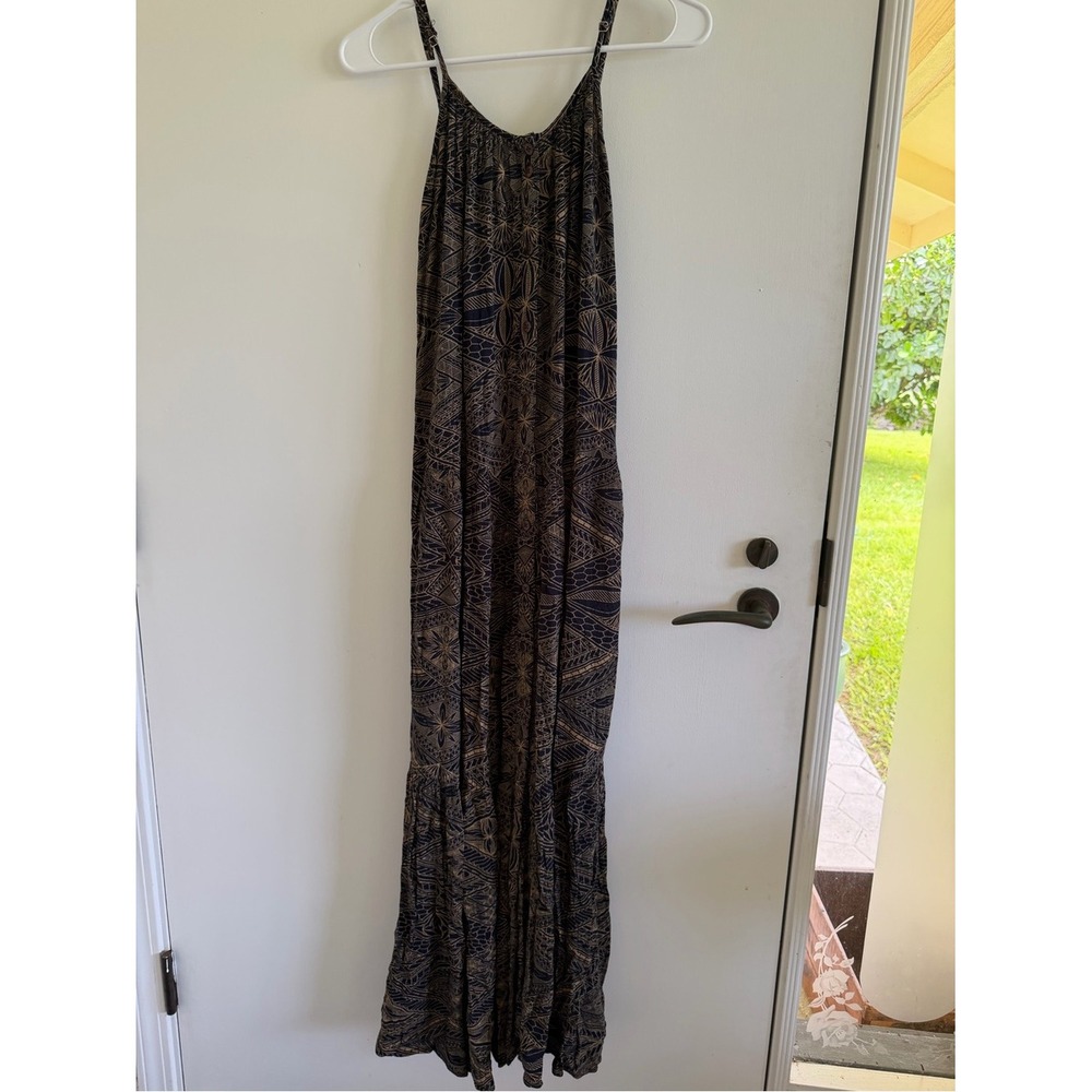Tanoa Maxi Dress Boho Hawaii Tribal Print Button Front XS